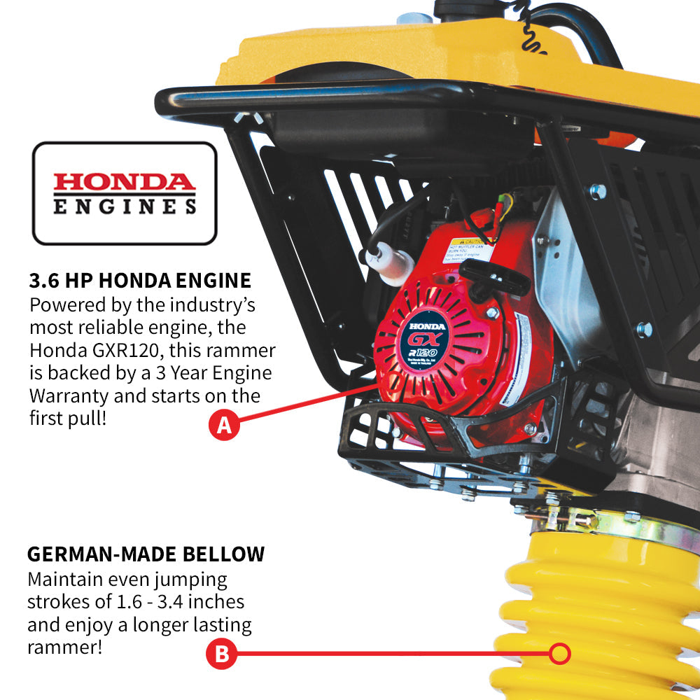 PRE ORDER: 3.6HP Honda Vibratory Rammer Jumping Jack Tamper with Honda GXR120 Engine Impact Force 3,550 lbs/ft