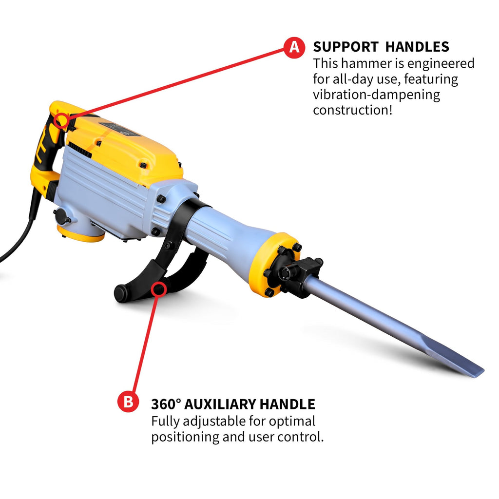 Tomahawk Electric Demolition Jack Hammer 35 lb 1500W 1-1/8" Hex Breaker for Concrete Asphalt Tile Removal Heavy Duty Jackhammer