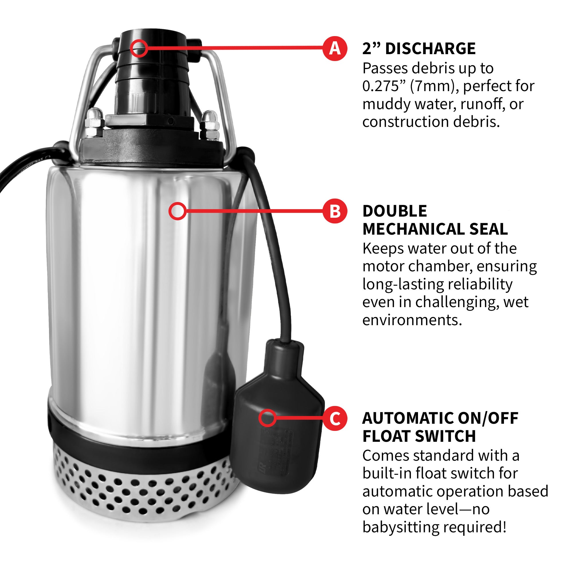 Tomahawk 1 HP Submersible Trash Pump, 73 GPM / 4380 GPH, 750W with Automatic Float Switch Top-Outlet for Flooded Basements, Pools, and Construction Sites