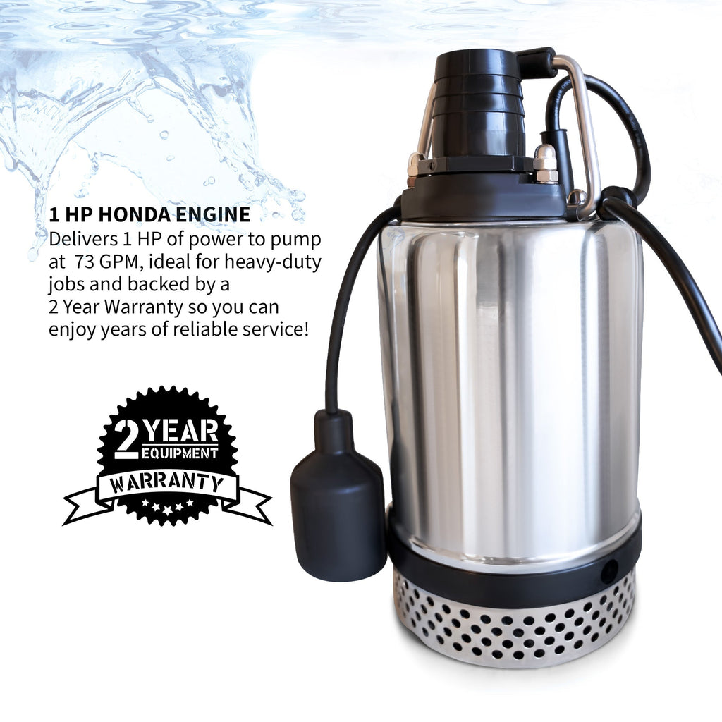 Tomahawk 1 HP Submersible Trash Pump, 73 GPM / 4380 GPH, 750W with Automatic Float Switch Top-Outlet for Flooded Basements, Pools, and Construction Sites