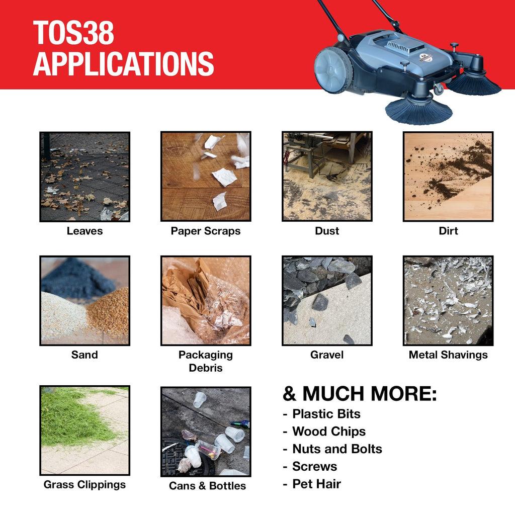 Commercial 38" Push Sweeper with Triple Power Brooms