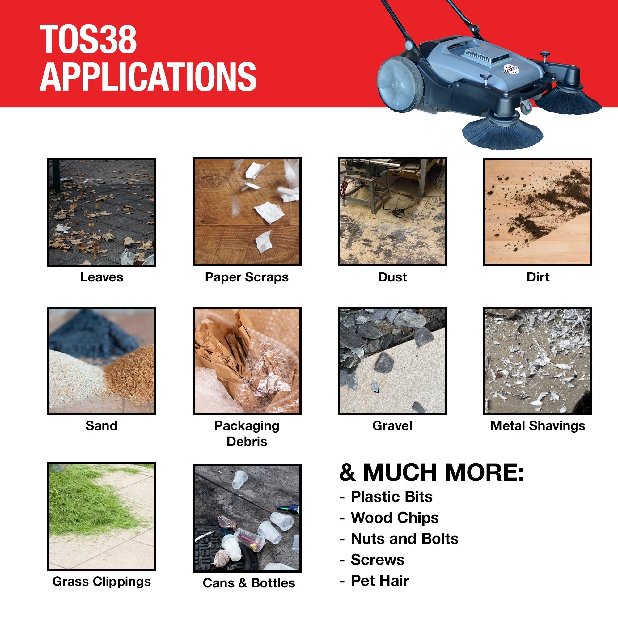 Commercial 38" Push Sweeper with Triple Power Brooms