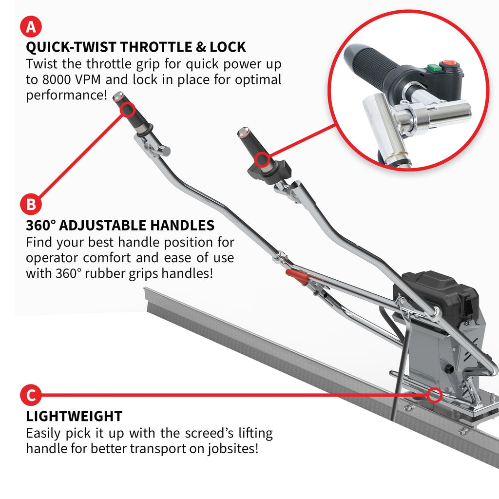 Battery Powered Vibrating Concrete Power Screed 36V/5Ah Float Finishing Tool (Choose 4ft, 6ft, 8ft, 10ft, 12ft, 14ft)