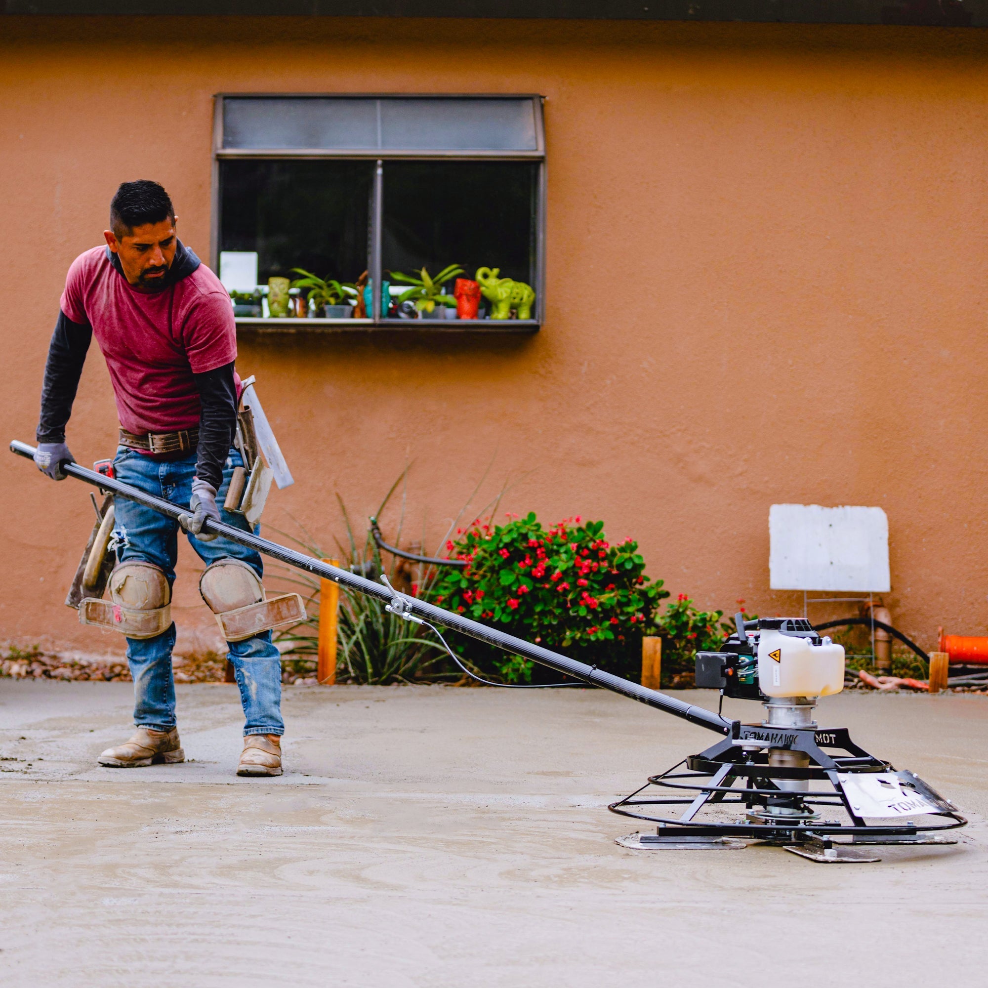 30" Portable Concrete Power Trowel with 18ft Bull Float Handle 37cc Engine