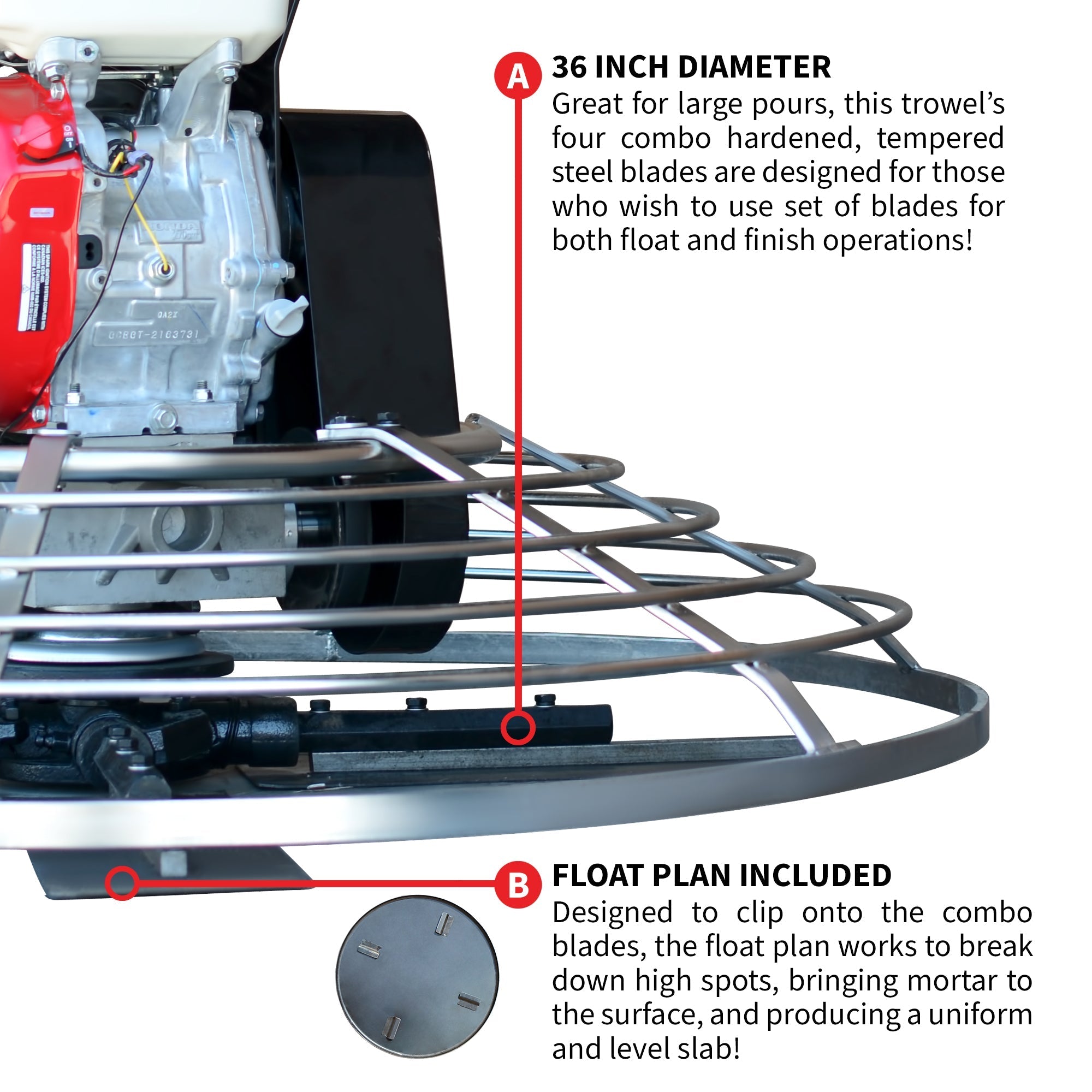 36" Concrete Power Trowel 5.5HP Honda with Float Pan Cement Finishing Tool