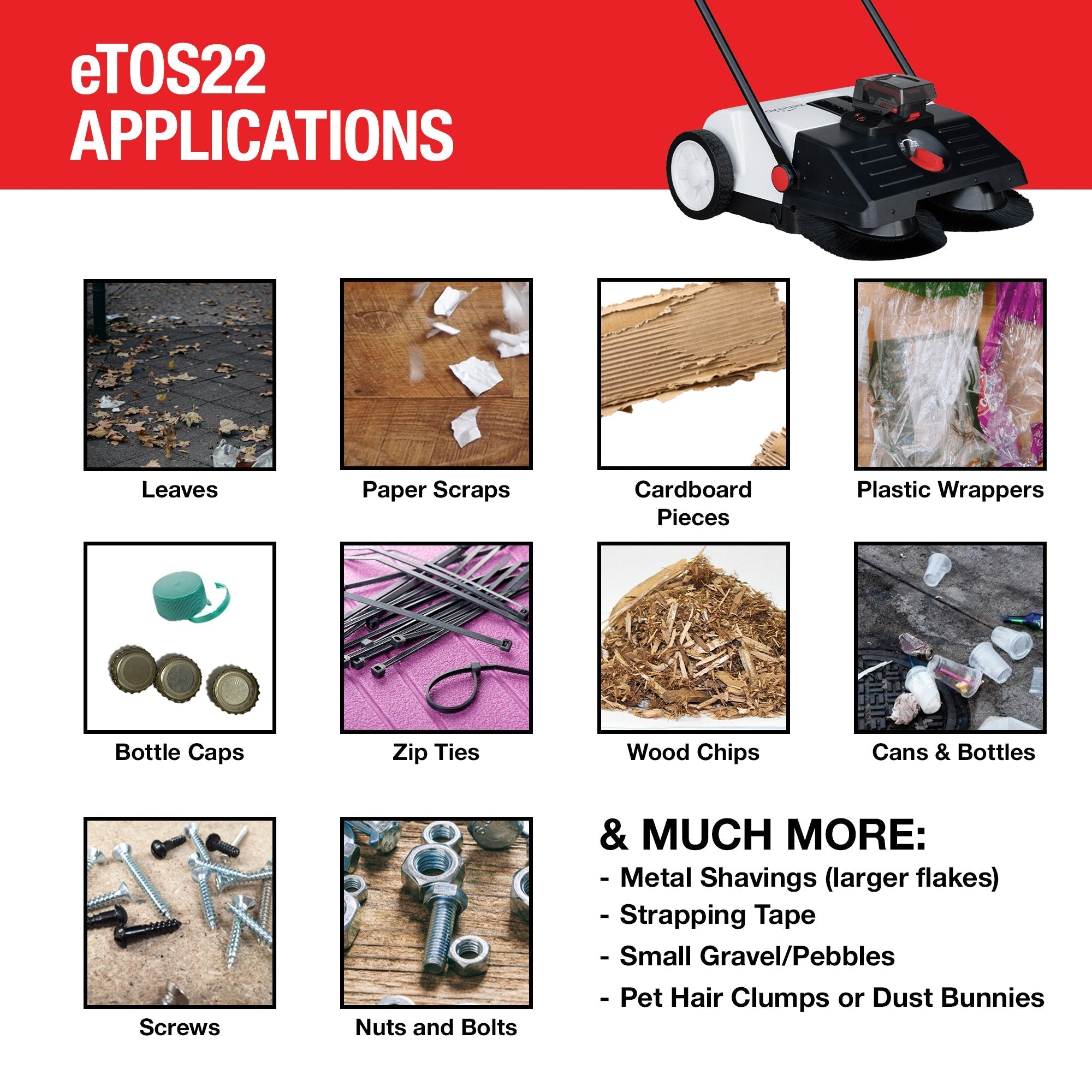 22" Battery Powered Push Sweeper With Double Brush System 18V Lithium-Ion