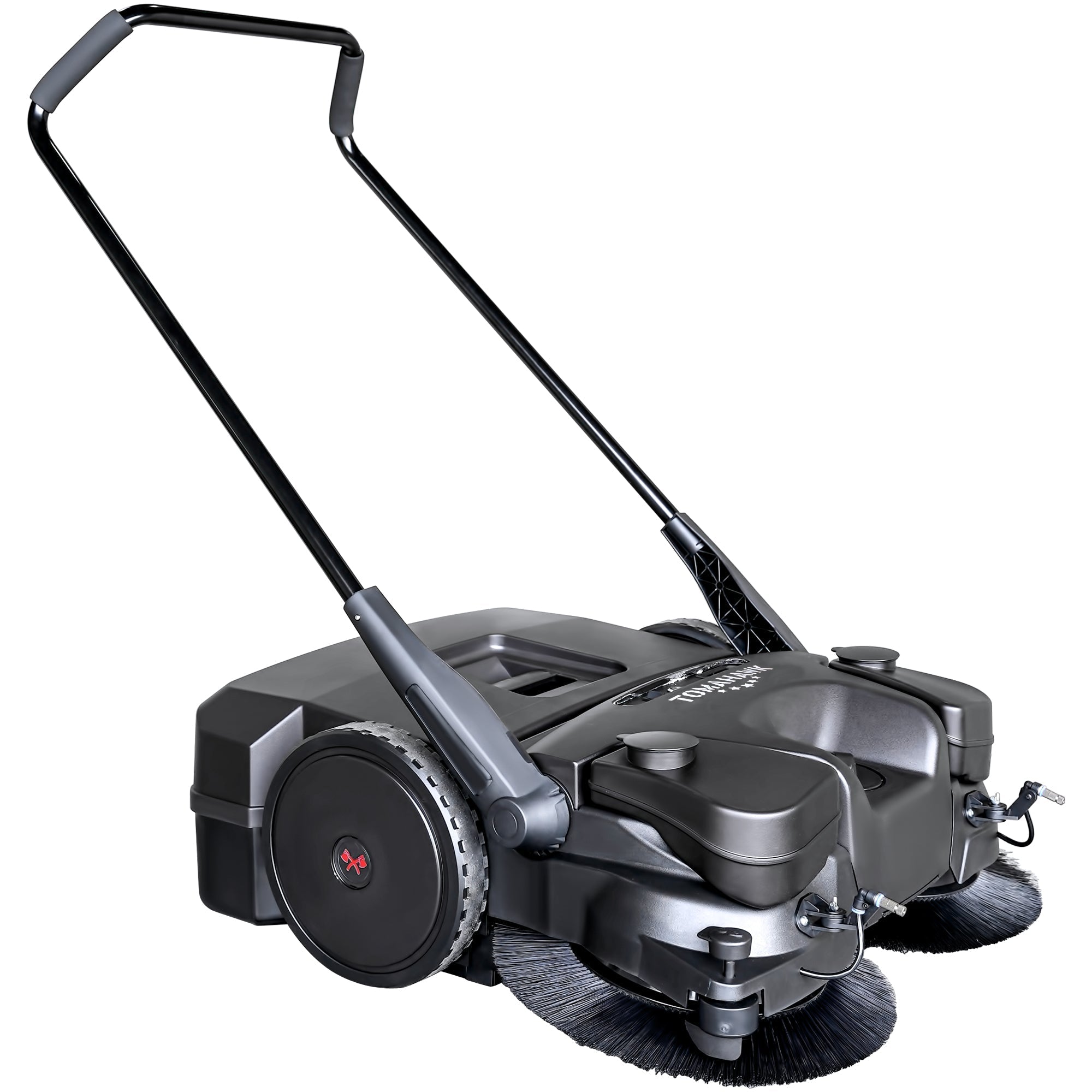 30" Battery Powered Push Sweeper with Triple Power Brooms Electric Drive and Dust Suppression Sprayer