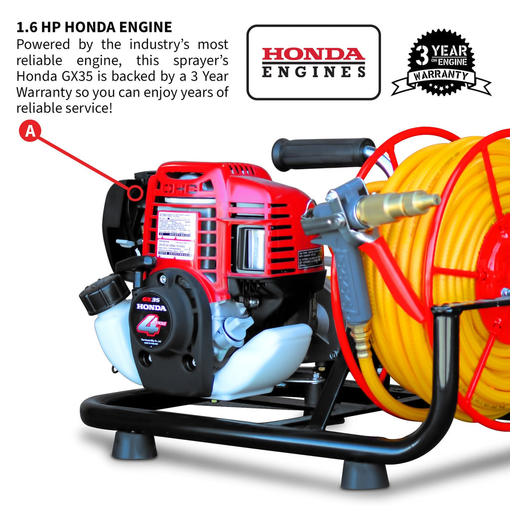 1.6HP Skid Sprayer Barrel Mount Only with Honda GX35 100ft Hose and 500 PSI Pump for Pest Control