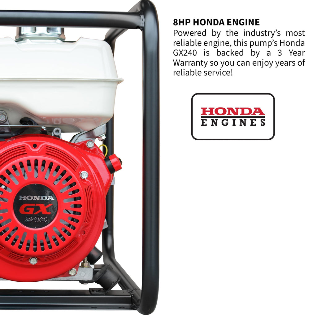 PRE ORDER: 3 Inch Trash Water Pump 375 GPM 8 HP GX270 powered by Honda Portable Utility