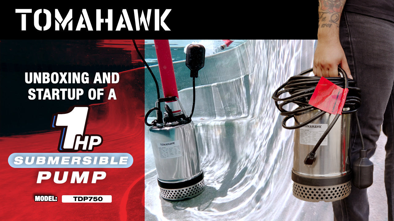 Tomahawk 1 HP Submersible Trash Pump, 73 GPM / 4380 GPH, 750W with Automatic Float Switch Top-Outlet for Flooded Basements, Pools, and Construction Sites